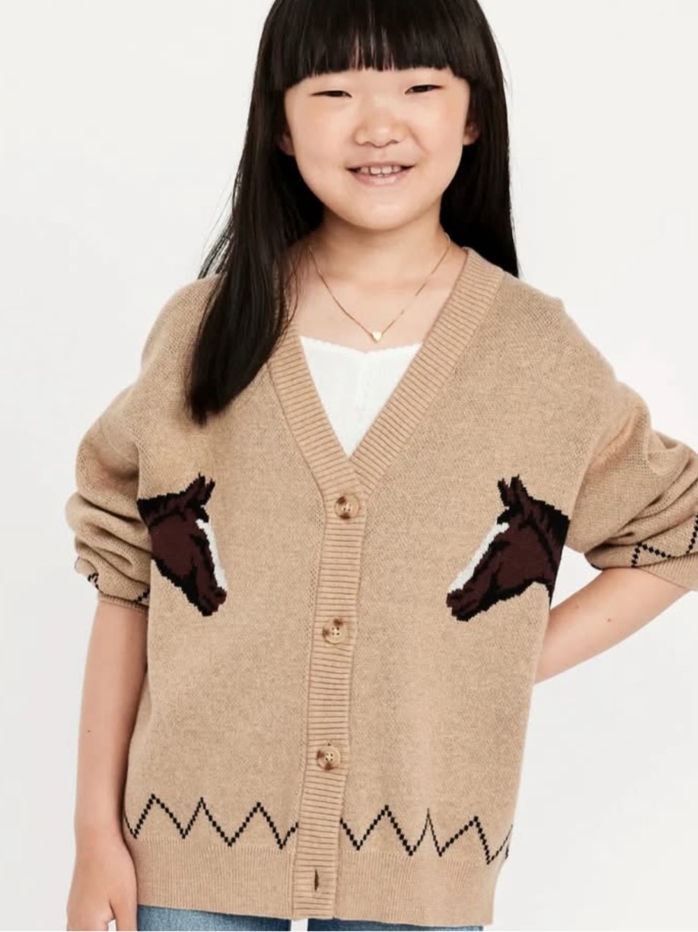 Slouchy Horse Long-Sleeve Cardigan Sweater for Girls